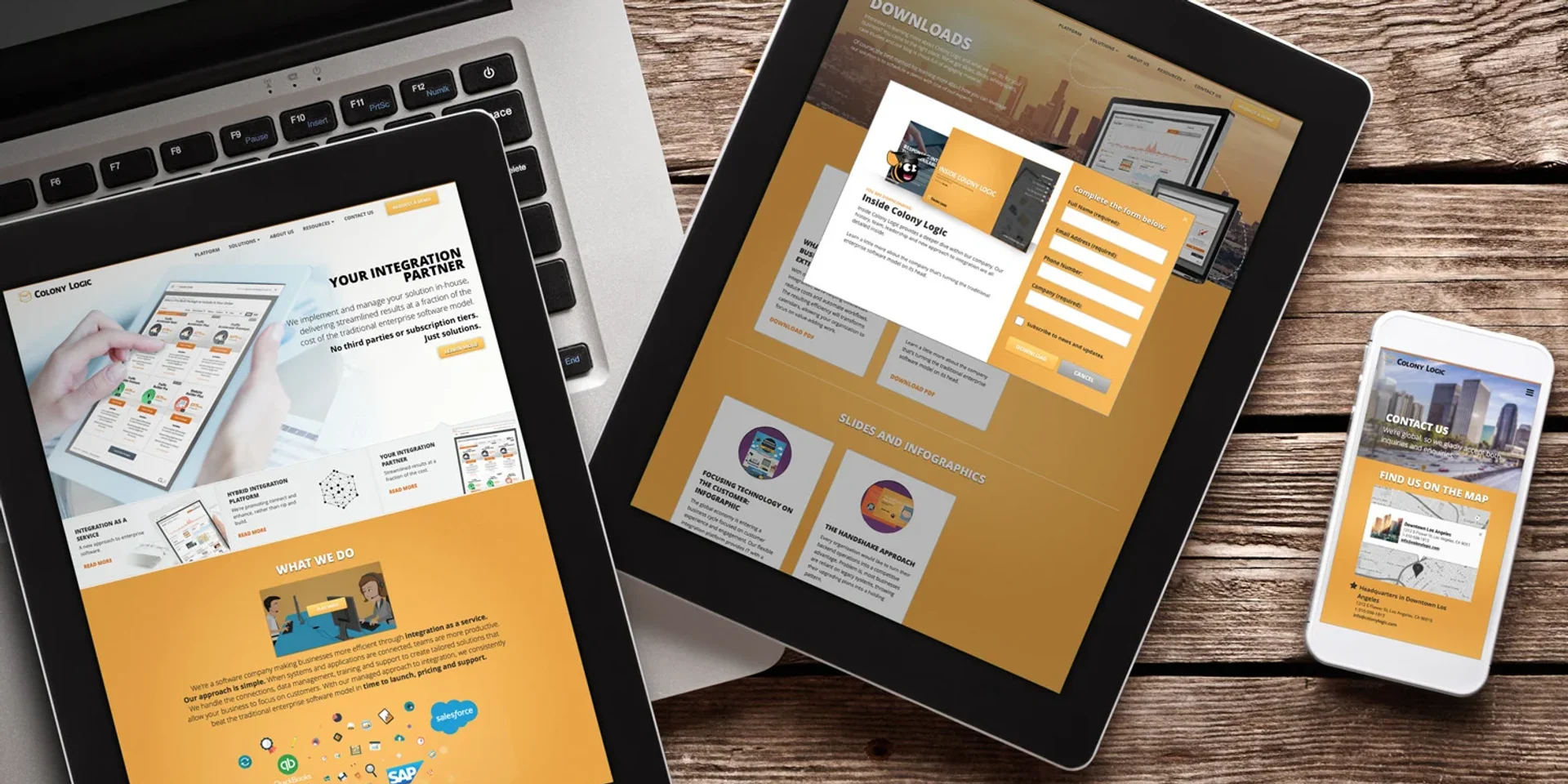 The Colony Logic responsive website across laptop, tablets and phone.