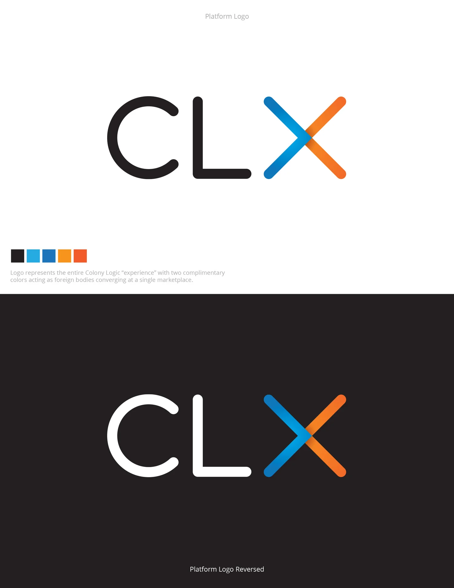 CLX, the platform: two complementary colors converging at a single marketplace.