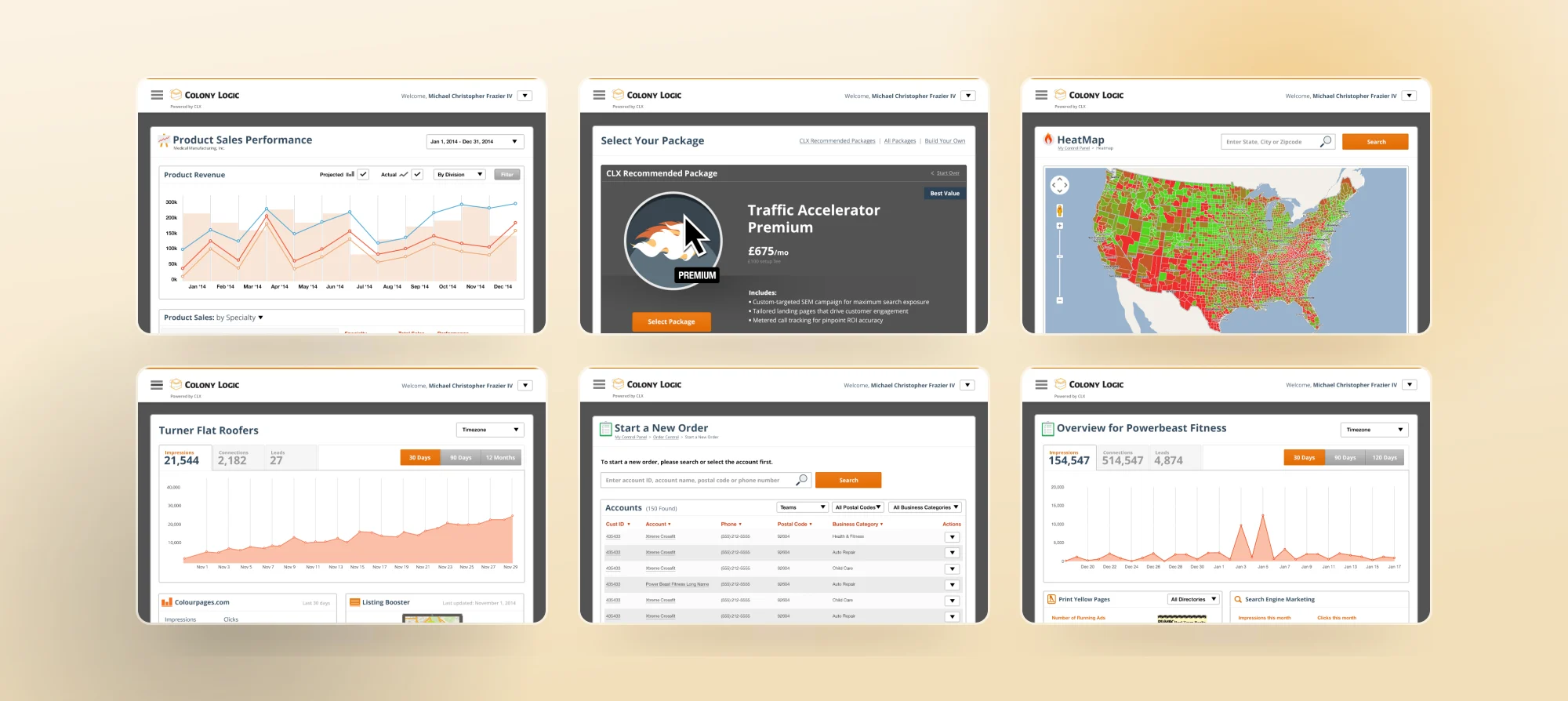 One design language across the suite: reporting, platform, sales, logistics and data integration.
