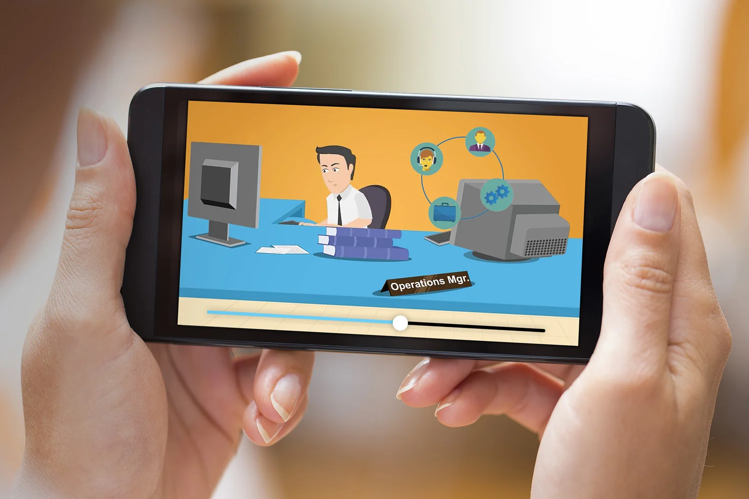 The explainer film that won Best Explainer Video, playing in the hand it was made for.