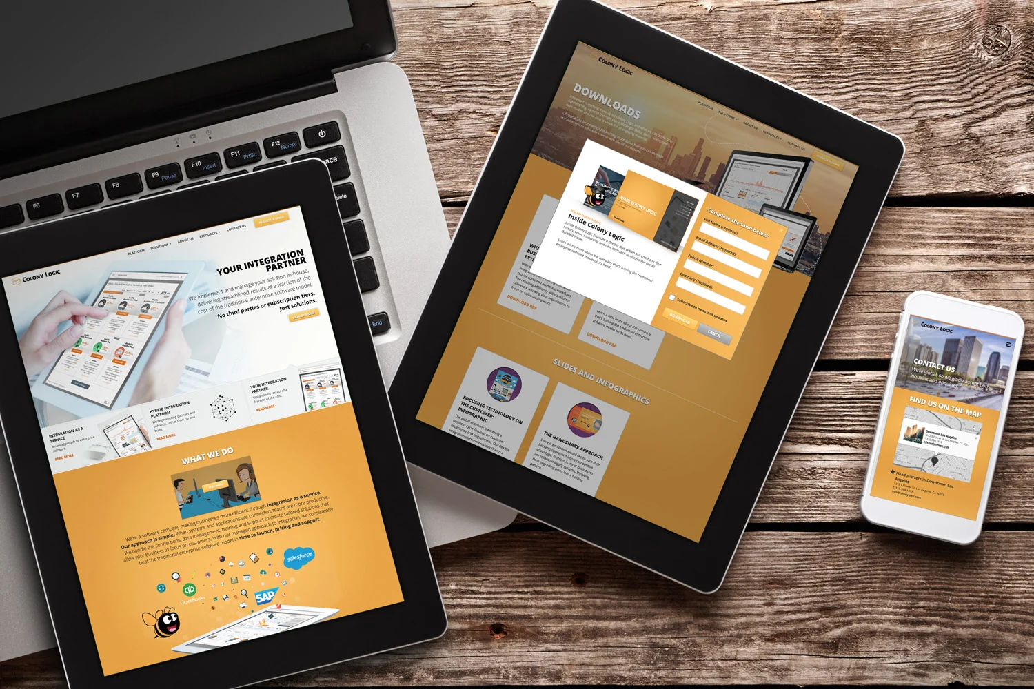 The responsive website across laptop, tablet and phone.