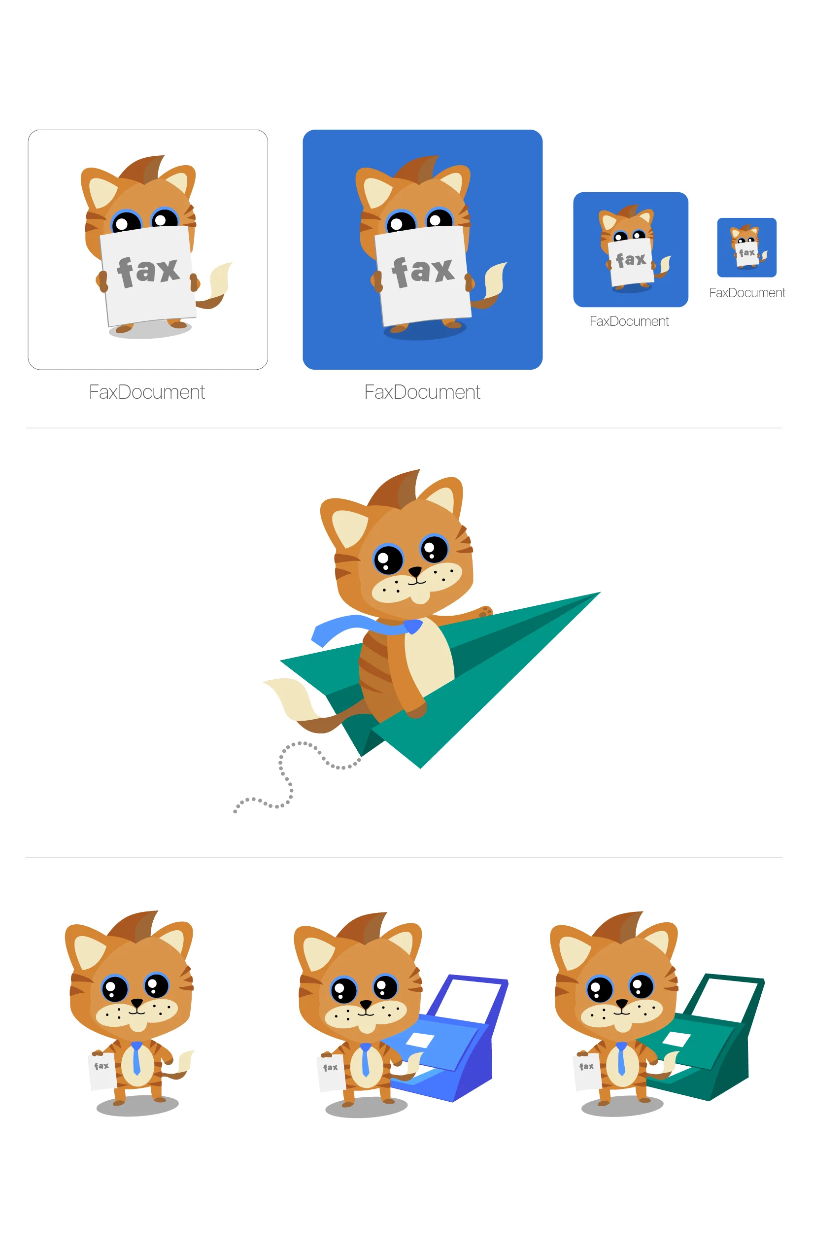 The character and icon system: app marks at every size, plus the mascot's full range.