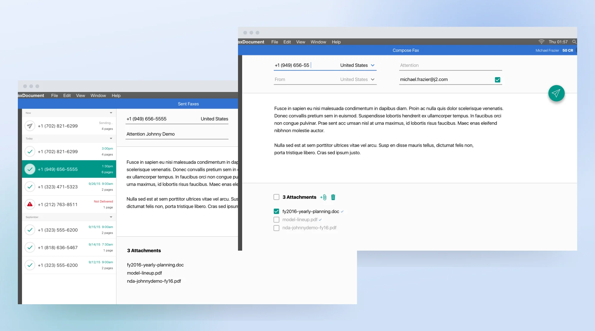 The Mac OS X app: sent faxes and compose, built from the same foundation as mobile.