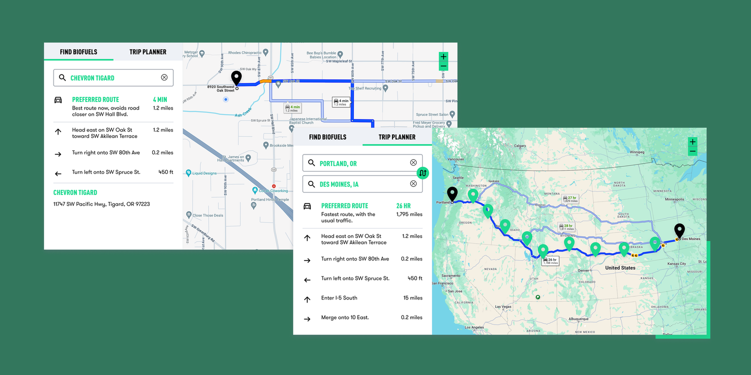Route planning past biofuel stations.