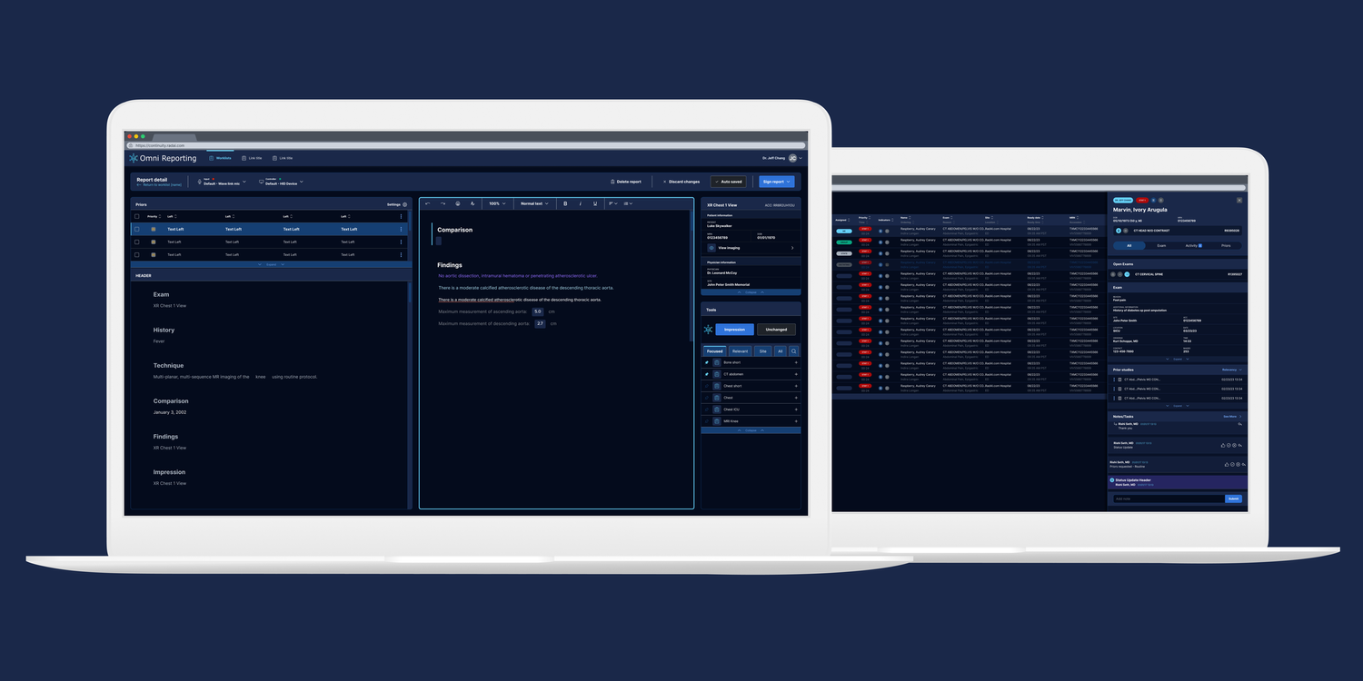 RadAI reporting interface.