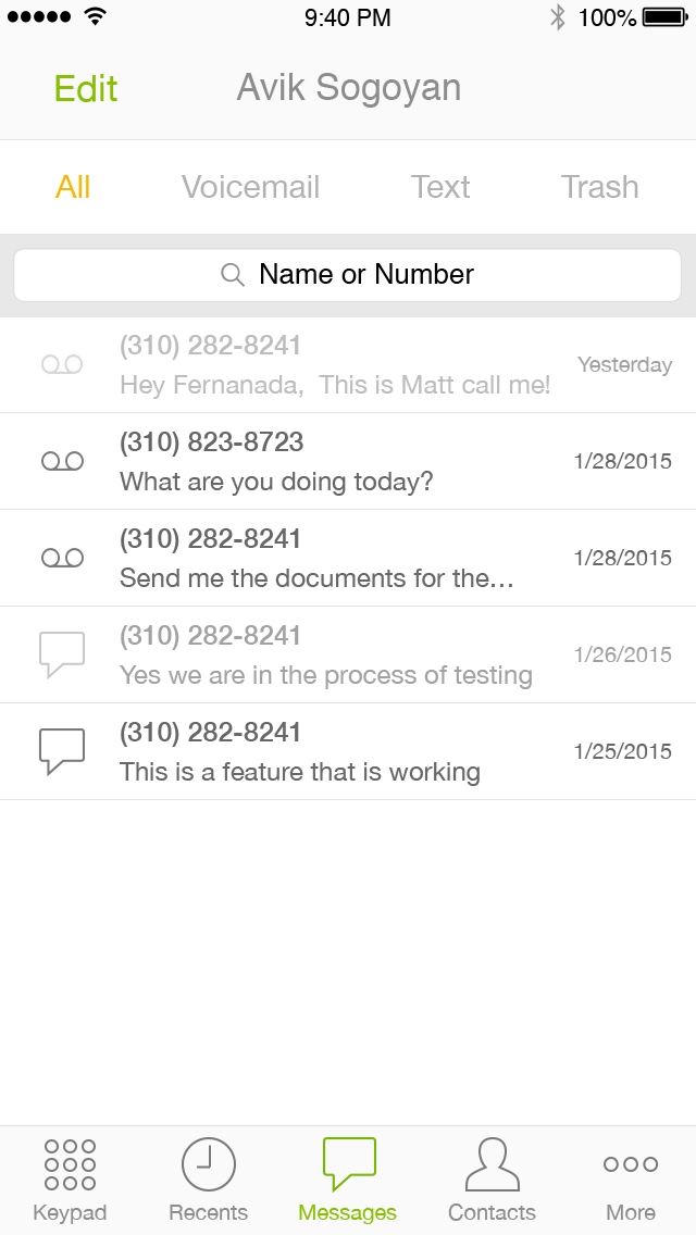 A unified inbox across calls, voicemail and texts.