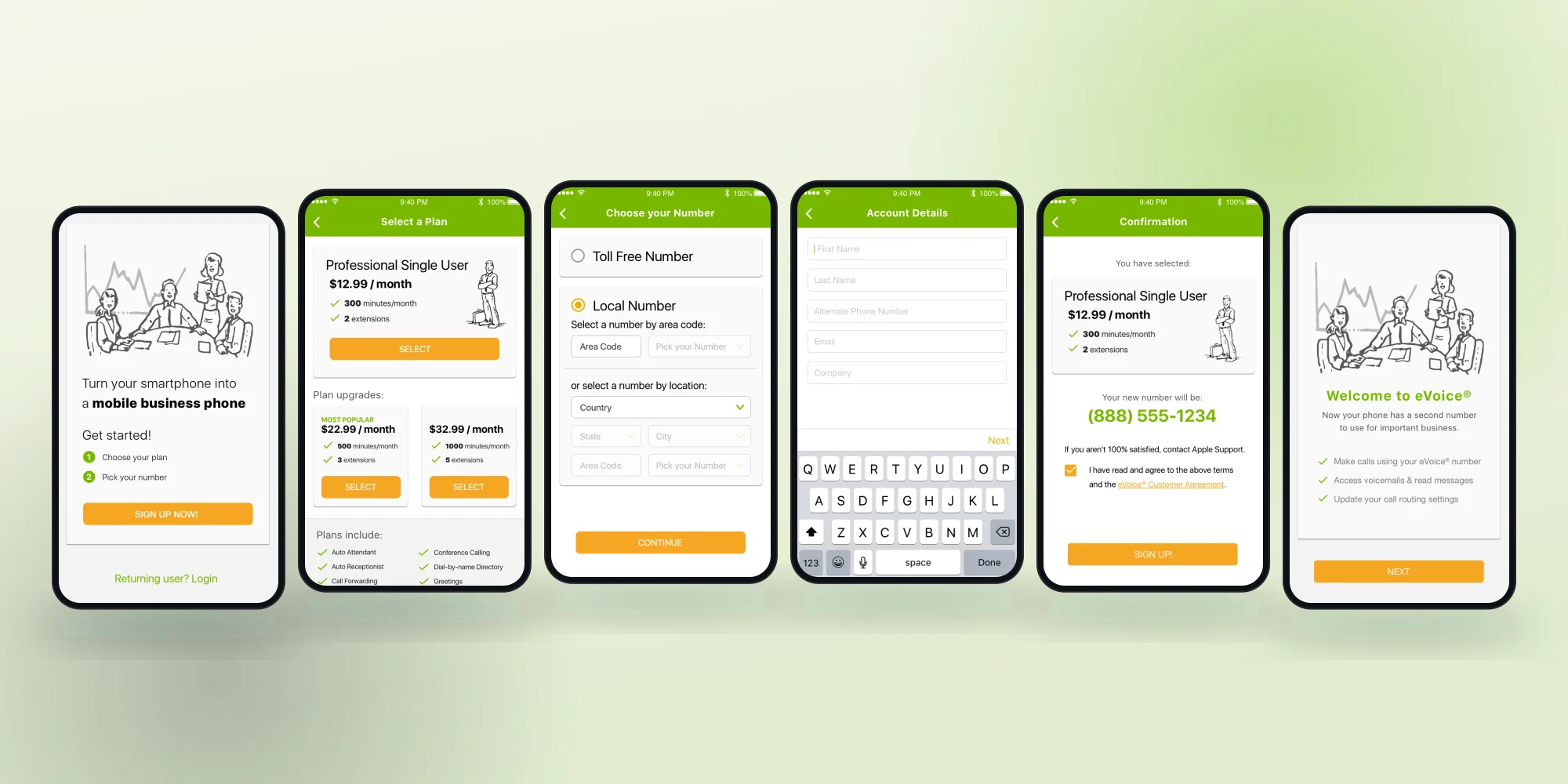 The rebuilt sign-up wizard, start to finish. The surface the whole project was aimed at.