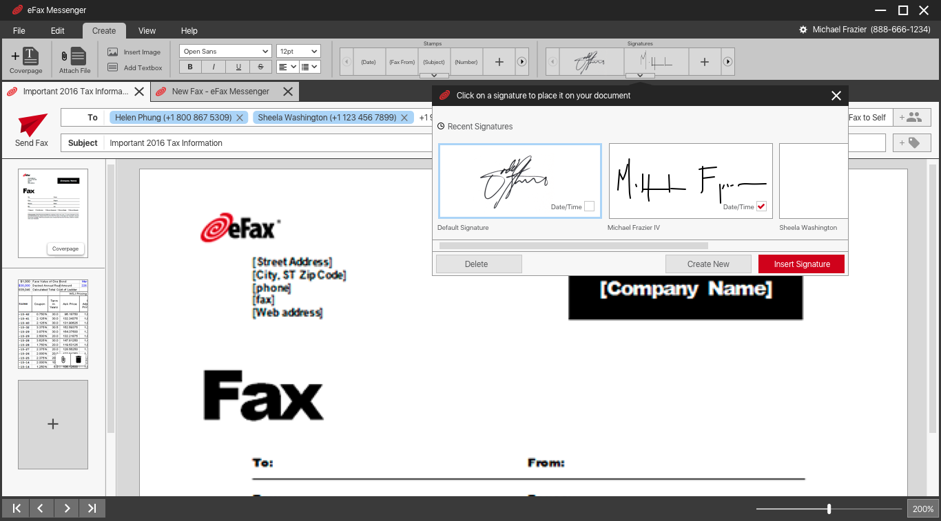 Saved signatures, one dropdown away while composing.